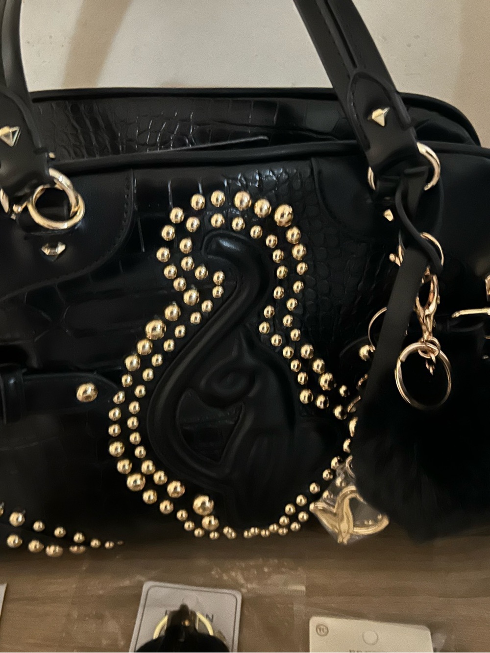 Baby Phat Black Studded Shoulder Bag with Gold Hardware